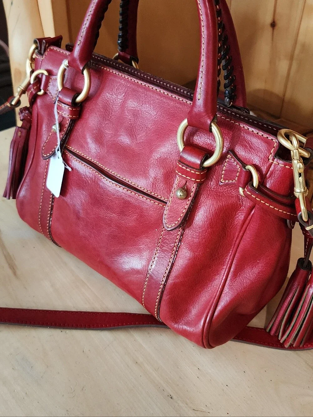 Dooney & Bourke Red Leather Satchel with Gold Hardware